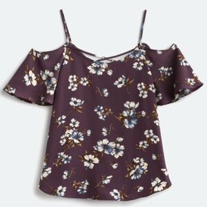 Kaileigh Floral Cold Shoulder Blouse - Purple and White